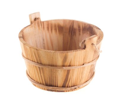 Wooden bucket isolated over white background