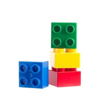 Plastic building blocks isolated on white background