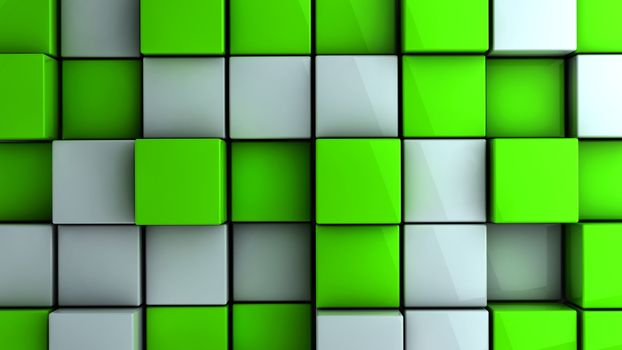 3D wall of white and green cubes