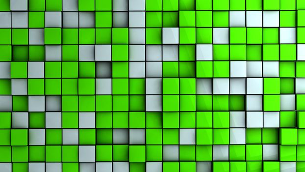 3D wall of white and green cubes