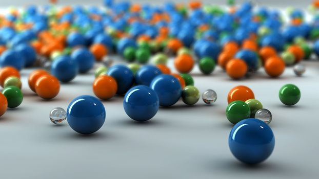 Colorful 3D spheres with depth of field
