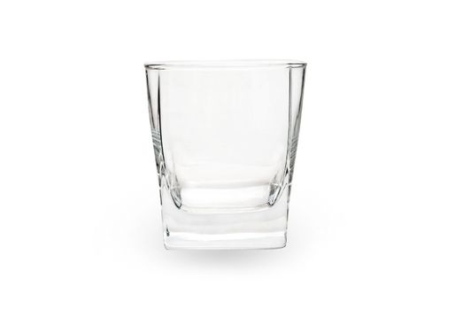 One empty glass on a white background.