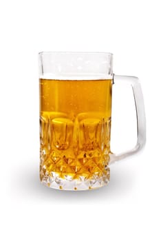 Fresh mug of cold beer on a white background.