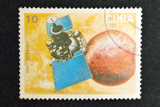 CUBA CIRCA 1988: stamp printed by CUBA, shows Cosmonautics Day, CIRCA 1988