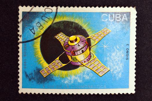 CUBA CIRCA 1988: stamp printed by CUBA, shows Cosmonautics Day, CIRCA 1988