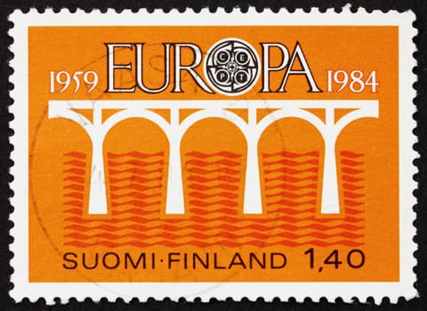 FINLAND - CIRCA 1984: a stamp printed in the Finland shows Bridge over the Sea, Europe, circa 1984