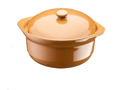 new brown ceramic pan over white background
