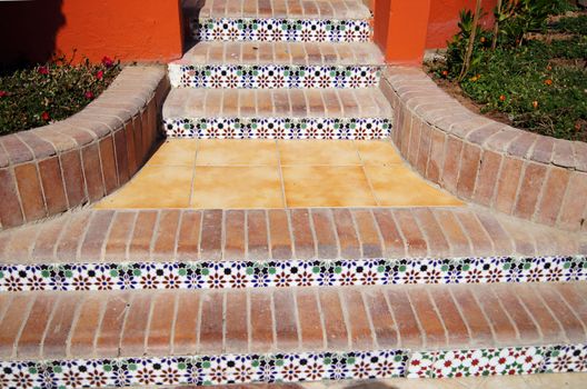 Arabian architecture: old steps decorated ceramic tiles          