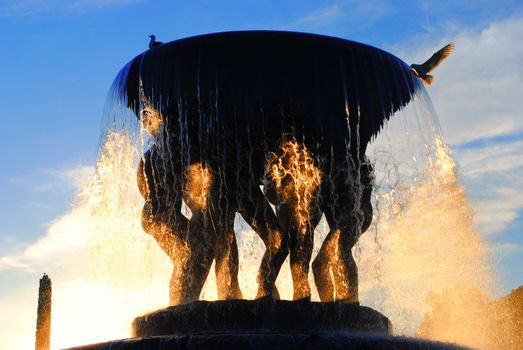 A fountain in Frogner Park (Frognerparken), a public park located in the borough of Frogner in Oslo, Norway. The park contains the world famous Vigeland Sculpture Park (Vigelandsanlegget) designed by Gustav Vigeland.