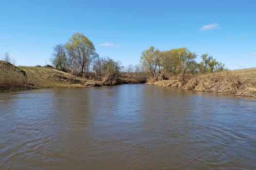 Koloksha river, spring flood, middle Russia