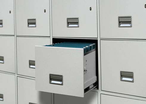 half open file cabinet drawer