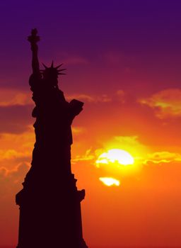 Lady Liberty during sunset