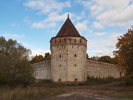 Corner tower of ancient russian Monastery of Sts Boris and Gleb near Rostov the Great, Russia