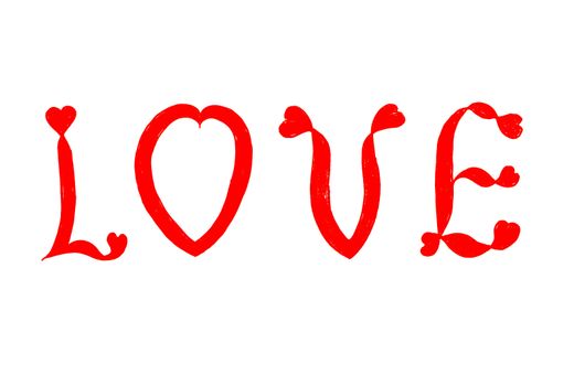 Word Love from hearts letters