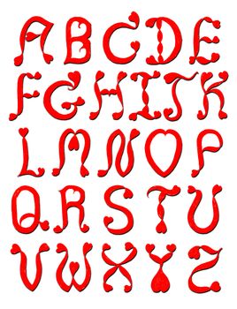 the alphabet heart letters on white background