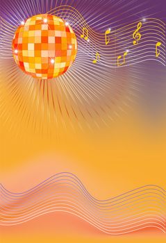 gradient background with disco ball and notes