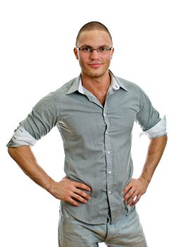 Young man with glasses. Isolated on white background.