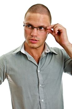 Young man with glasses. Isolated on white background.