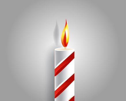 burning candle and shadow on gray background