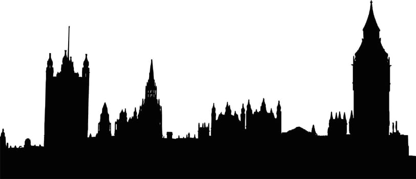 London, Houses of the Parliament - silhouette isolated vector illustration