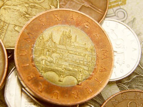 Czech korunas CZK (legal tender of the Czech Republic) banknotes and coins