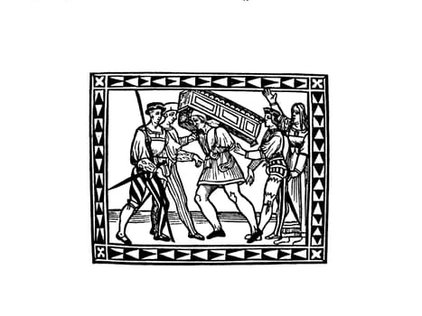 woodcut from 1513 edition of the Italian Reinaissance comedy Calandra by cardinal Bibbiena