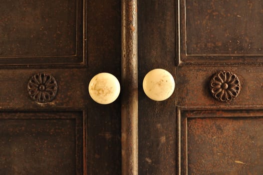 Vintage Door knob on Vintage door in Bangkok, Thailand.