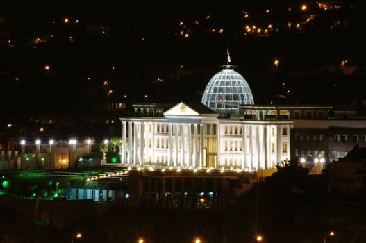 Night view of Tbilisi Old town with ancient churches, castle and president palace