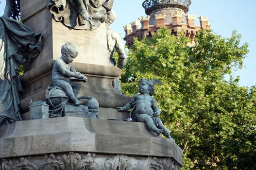 Angels monument located near Palau Square in Barcelona, Spain