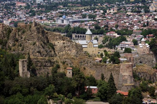 Walls of old Tbilisi castle - Narikala and overview of old town           