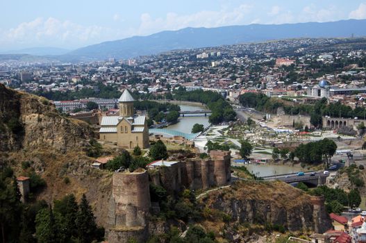 Tbilisi medieval castle of Narikala and old town    