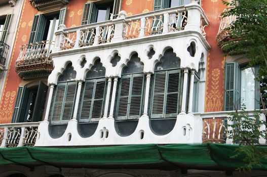 View of Barcelona, Spain. Passeig de Grasia and La Rambla. Houses built in the XVIII century