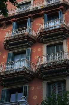 View of Barcelona, Spain. Passeig de Grasia and La Rambla. Houses built in the XVIII century