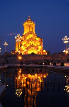 Night view of Tbilisi Old town with ancient churches, castle and president palace