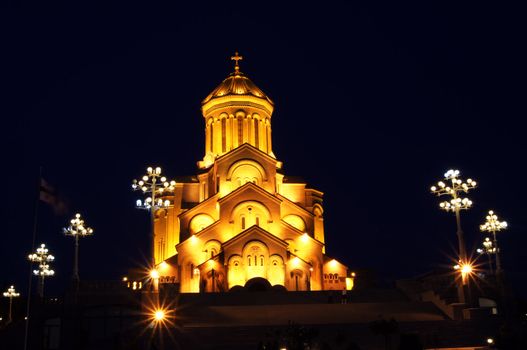 Night view of Tbilisi Old town with ancient churches, castle and president palace