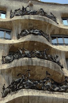 Main facade of Casa Mila in Barcelona, Spain      