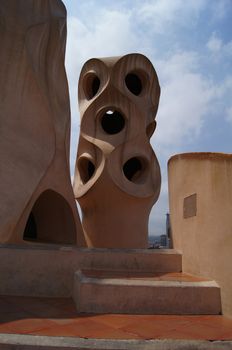 Roof of Casa Mila in Barcelona, Spain   