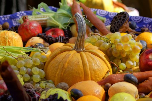 Closeup of autumn vegetables and fruits