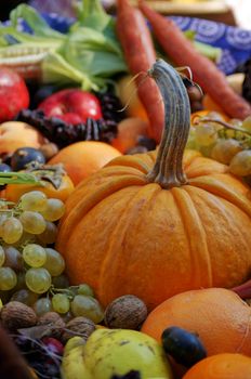 Closeup of autumn vegetables and fruits