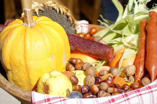 Closeup of autumn vegetables and fruits