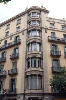 View of Barcelona, Spain. Passeig de Grasia and La Rambla. Houses built in the XVIII century