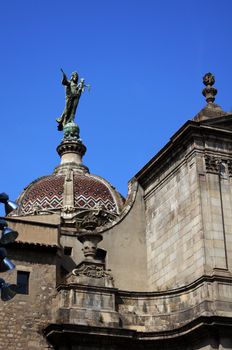 Facade of Barcelona buildings in center, Spain