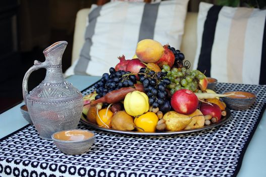 Closeup of autumn vegetables and fruits