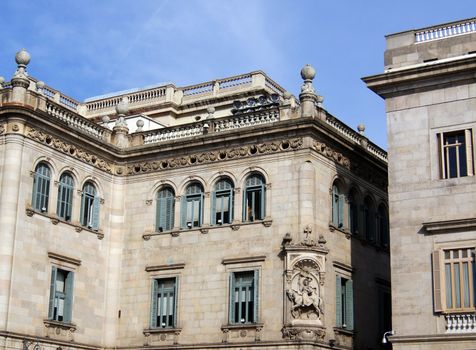 View of Barcelona, Spain. Passeig de Grasia and La Rambla. Houses built in the XVIII century