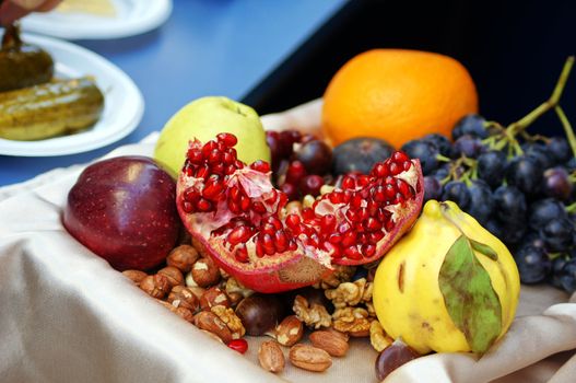 Closeup of autumn vegetables and fruits