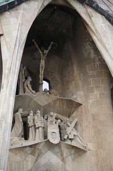 Facade of Sagrada Familia cathedral in Barcelona, Spain          
