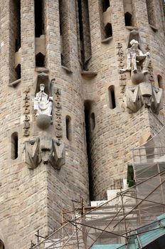 Facade of Sagrada Familia cathedral in Barcelona, Spain  