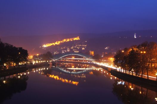 Night view of Tbilisi Old town with ancient churches, castle and president palace