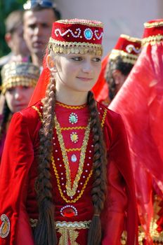 TBILISI, GEORGIA - OCTOBER 9: Participants of Georgian Folk Autumn Festival - Tbilisoba, in adjarian traditional costume dancing Ajaruli dance, October 9, 2011 in Tbilisi, Georgia.