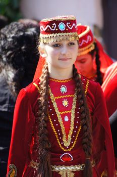 TBILISI, GEORGIA - OCTOBER 9: Participants of Georgian Folk Autumn Festival - Tbilisoba, in adjarian traditional costume dancing Ajaruli dance, October 9, 2011 in Tbilisi, Georgia.